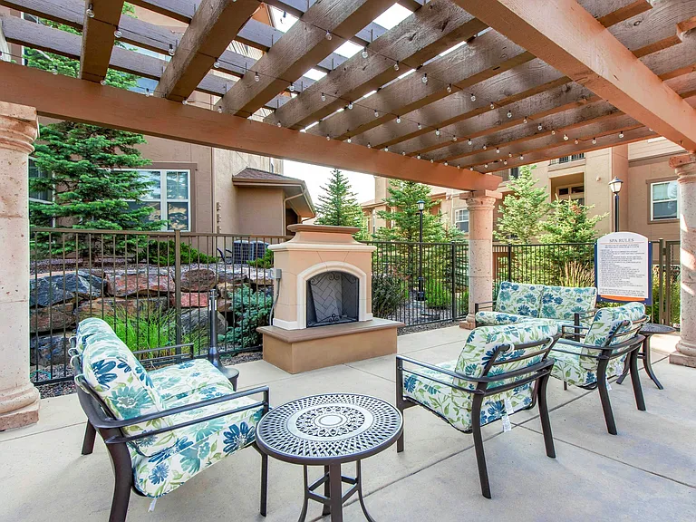 Outdoor fireplace and seating