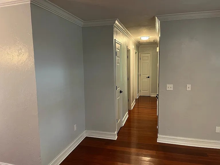 Hallway with 3 storage closets.