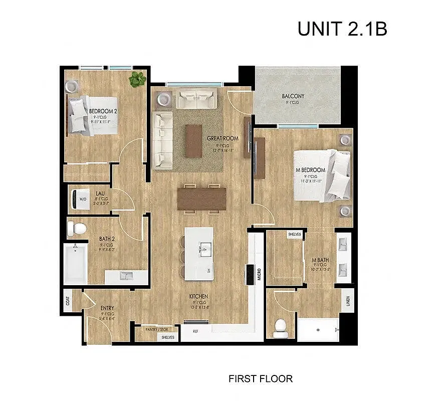 Floor plan 2BD, 2BTH B