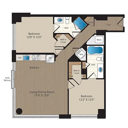 Floor plan 2 Bed-2 Bath-C1