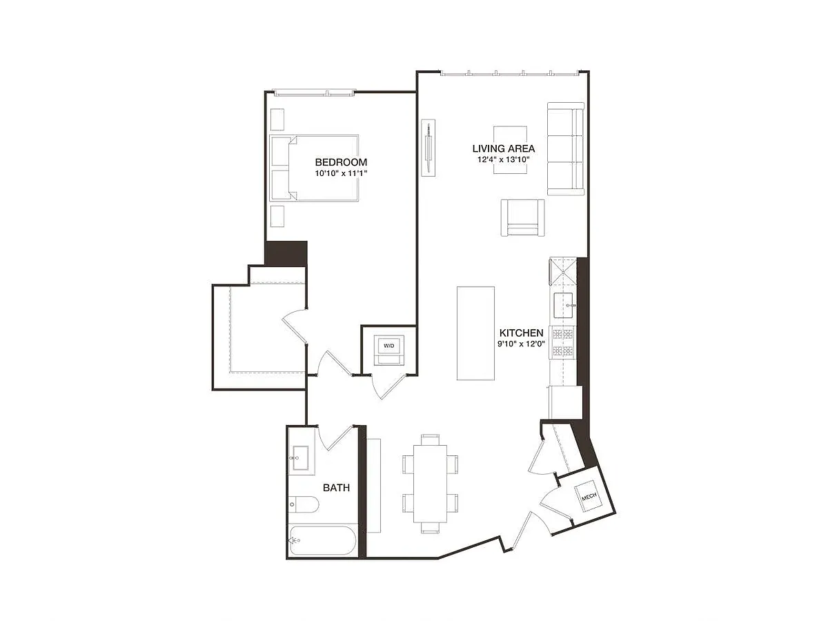 Floor plan 1 Bed - 1 Bath | A04