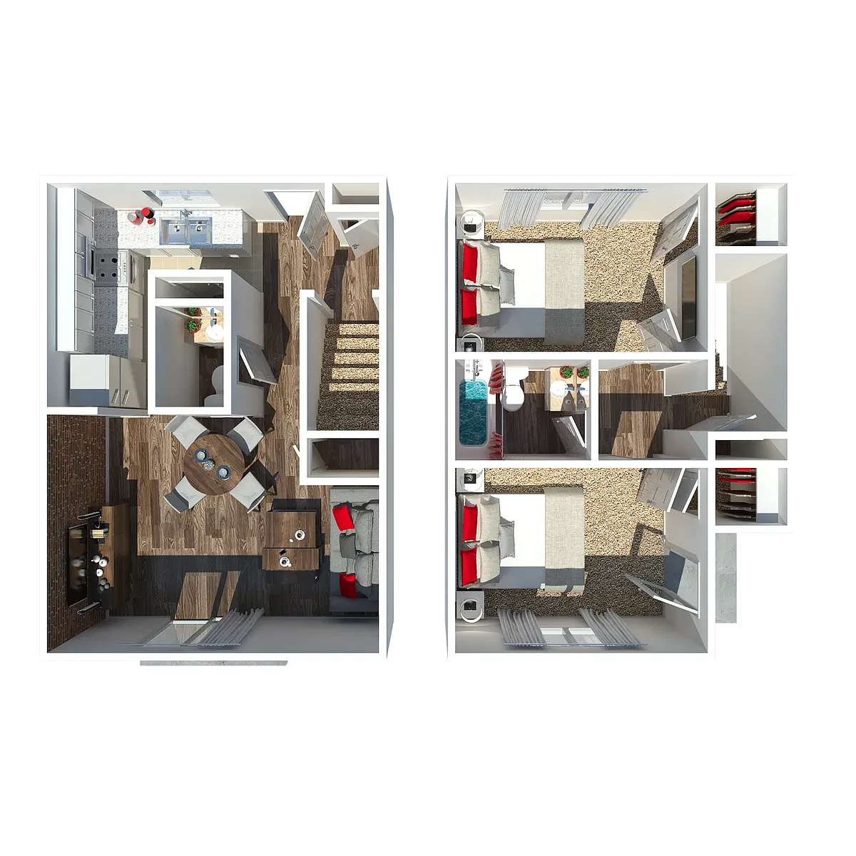 Floor plan Two Bedroom One and Half Bathroom Townhome