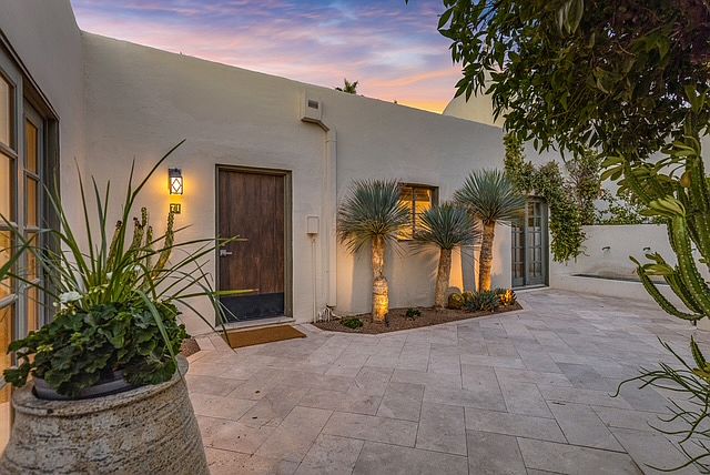 Front patio with landscape lights