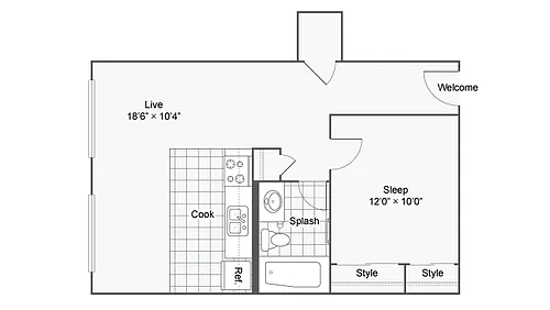 Floor plan 1 Bed 1 Bath B