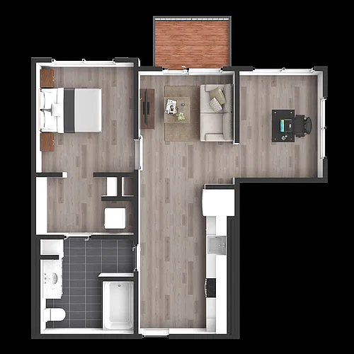 Floor plan One Bedroom + Den 11H