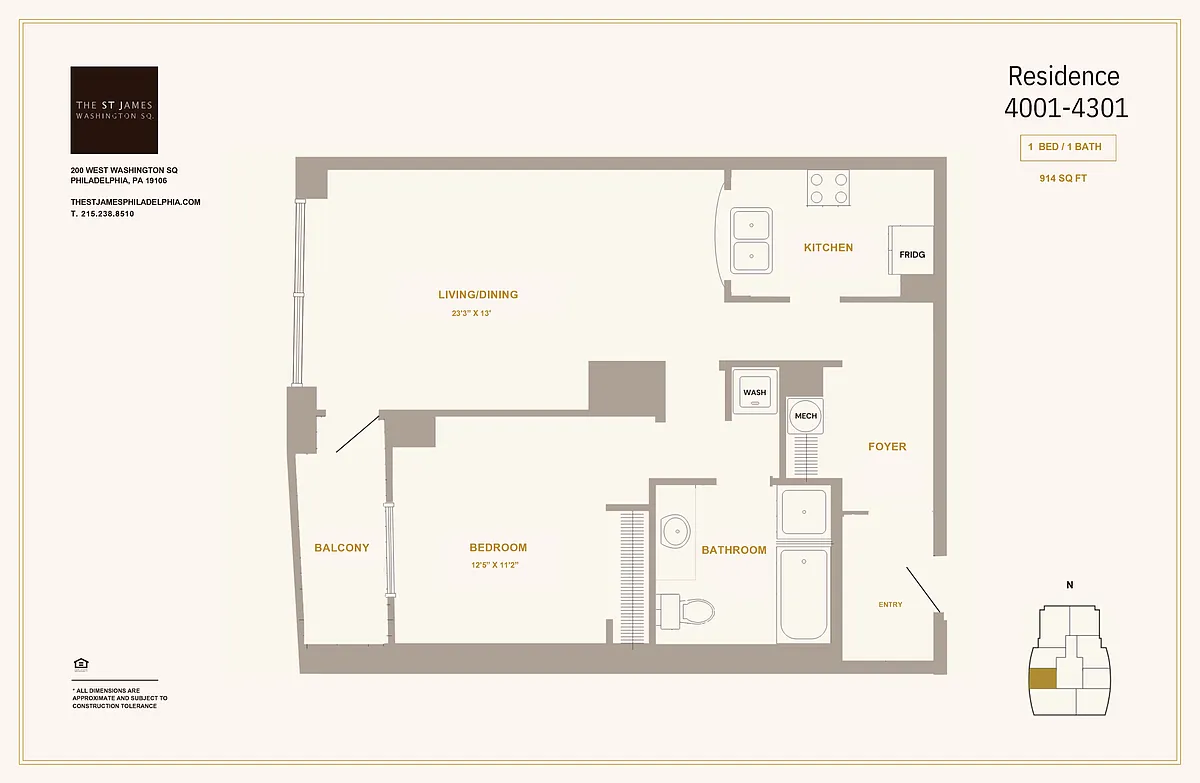 Floor plan 1 Bed 1 Bath A1C