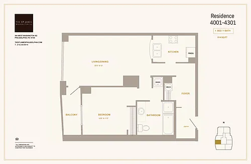 Floor plan 1 Bed 1 Bath A1C