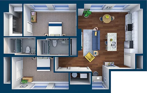 Floor plan Suite Style 18 - 2 Bedroom 2 Bath