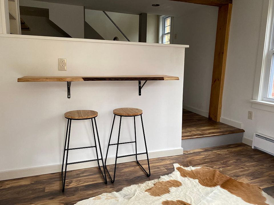 Wood counter in living/kitchen space