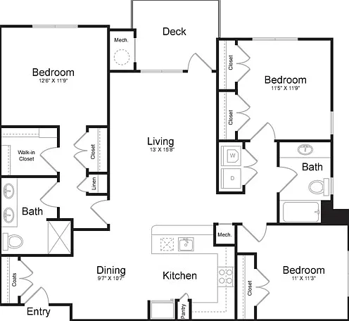 Three Bedroom Two Bath (1396 SF) Three Bedroom Two Bath (1396 SF)
