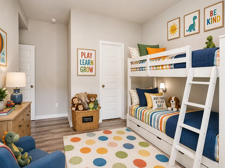 2 Bdrm / 2 Bath Flexible den, shown as a siblings bedroom