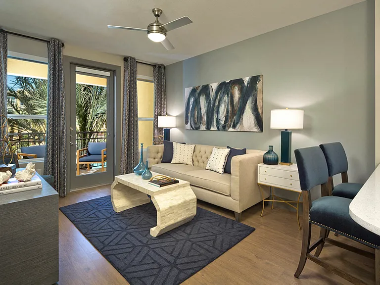 Ceiling fans with lighting in living rooms