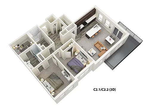 Floor plan 2 Bed 2 Bath (C2)