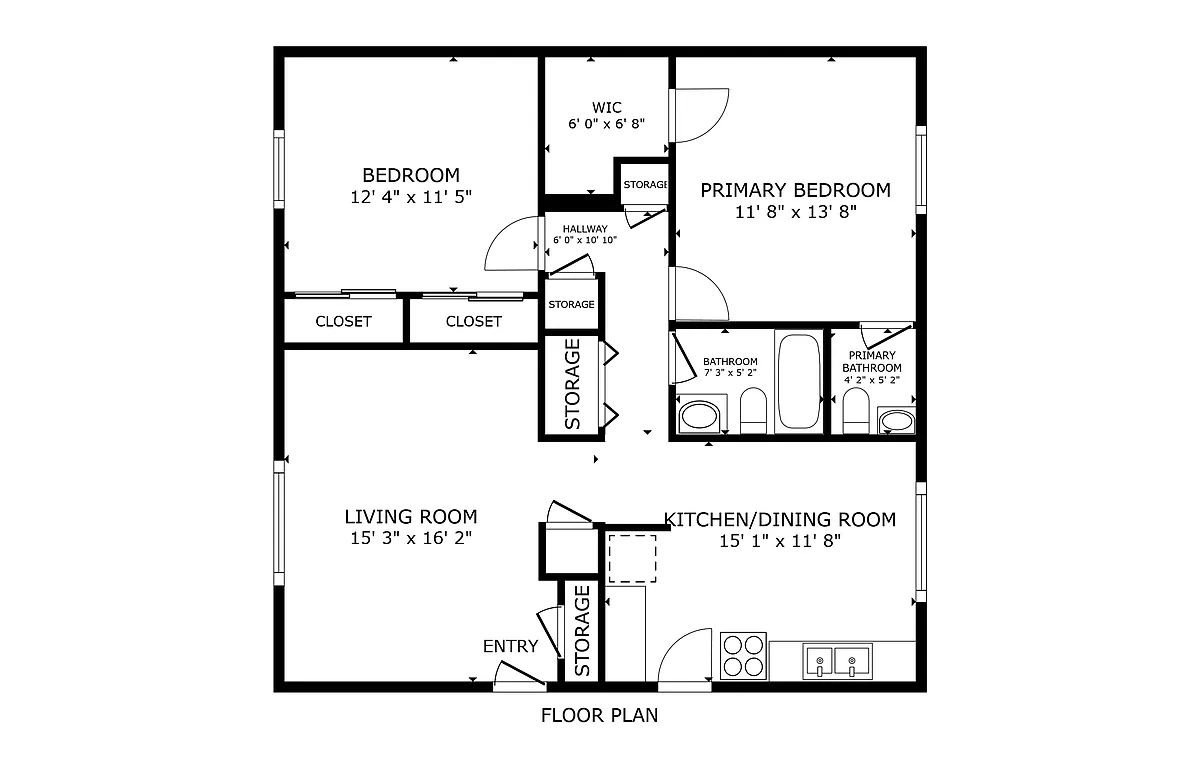 Floor plan Remodeled Garden Level 2bedroom with washer dryer