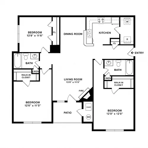 Floor plan 3 Bedroom 2 Bathroom