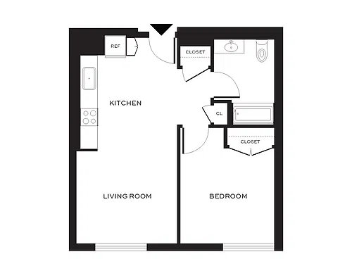 Floor plan One Bedroom 70% AMI - Income Restricted