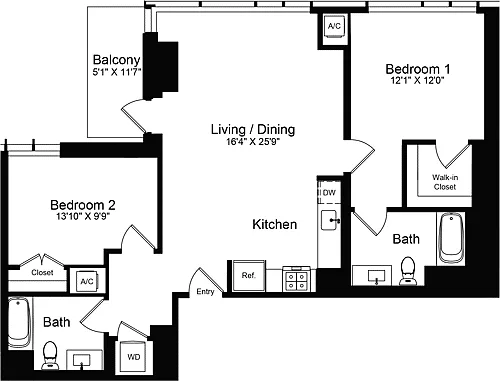 Floor plan 2 Bedroom N