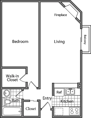 Floor plan 1 Bedroom AA