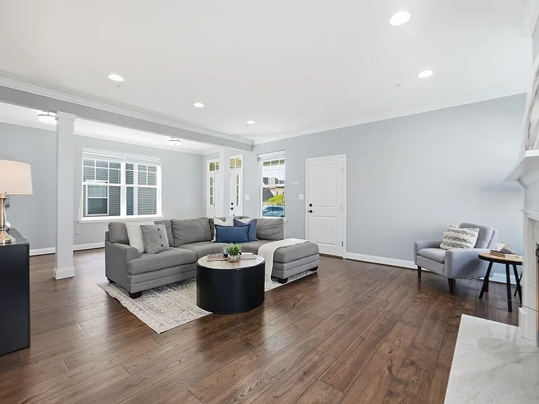 Beautiful and spacious living room with gas fireplace.