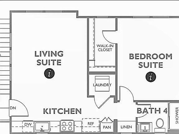 1 Bed 1 Bath, with full kitchen and Laundry in the unit.