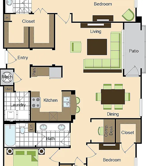 Three Bedroom Two Bath (1580 SF) Three Bedroom Two Bath (1580 SF)