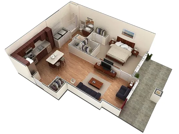 Floor plan 1 BR Designer Courtyard Garage