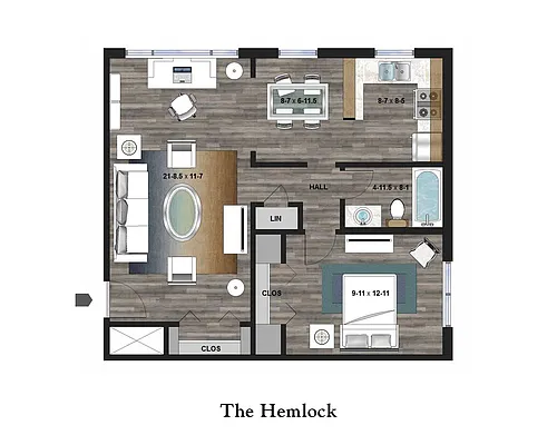 Floor plan 1 Bedroom, 1 Bathroom