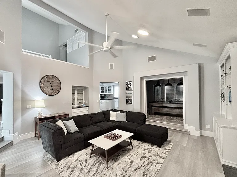 Living room with Chromcast connected TV and surround sound system
