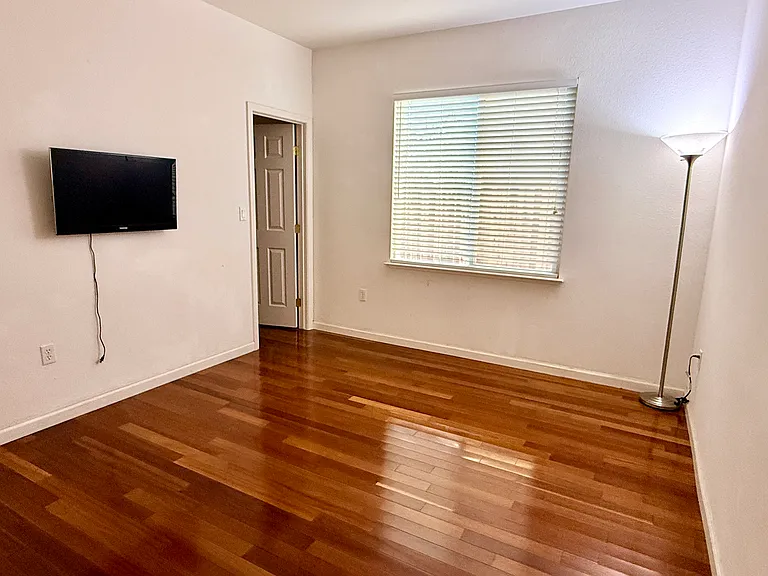 Downstairs bedroom with a walk-in closet