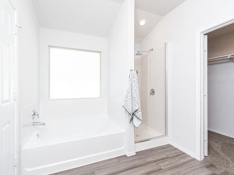 Separate tub and walk-in shower.