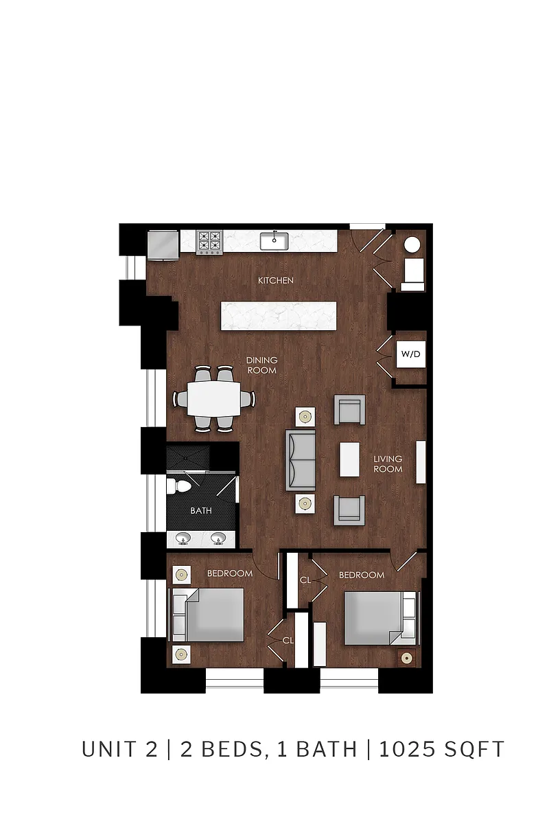 Floor plan 2 Bed | 1 Bath