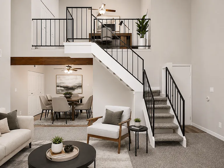 The Living Room with Loft at Hilltop View Apartments