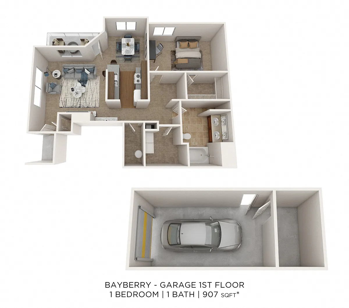 Floor plan One Bedroom-907 sqft