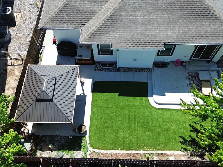 Drone view of backyard