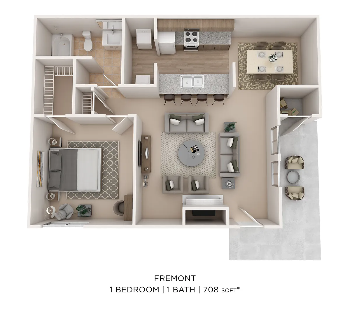 Floor plan One Bed One Bath Large 708