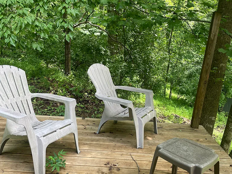 Secluded deck is hidden in the woods, perfect place for your morning coffee!
