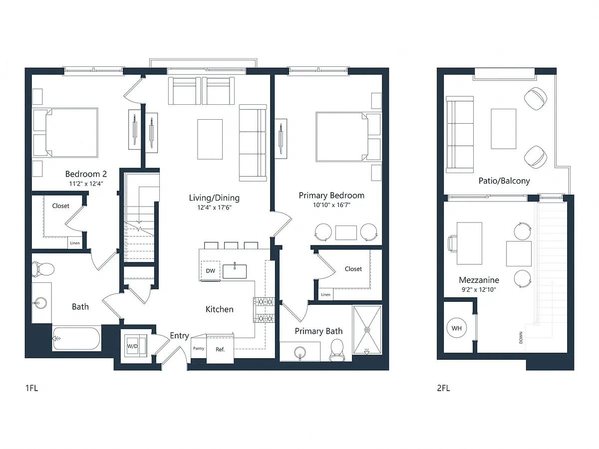 Floor plan C2M4 Loft | 2 Bed | 2 Bath | Loft