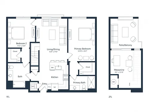 Floor plan C2M4 Loft | 2 Bed | 2 Bath | Loft