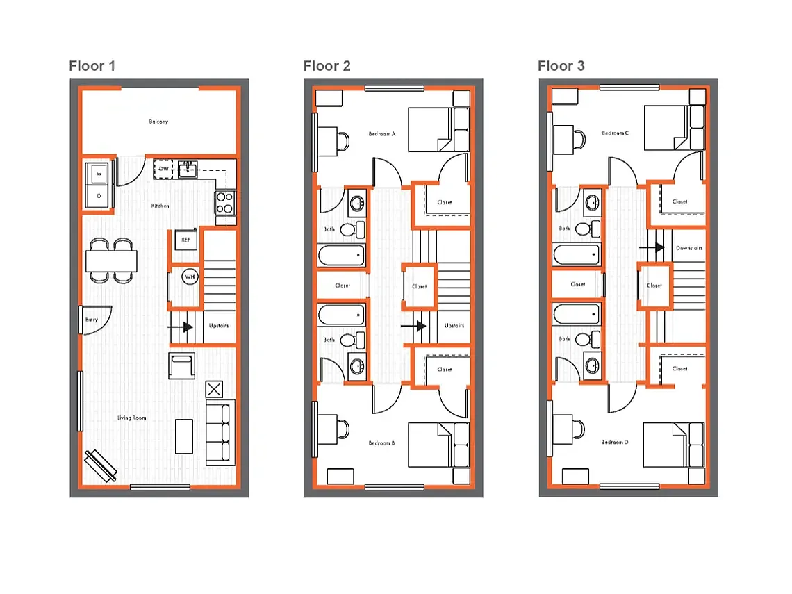 Floor plan 4 Bed 4 Bath Townhouse