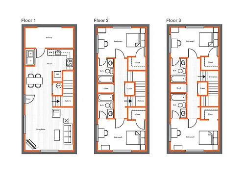 Floor plan 4 Bed 4 Bath Townhouse
