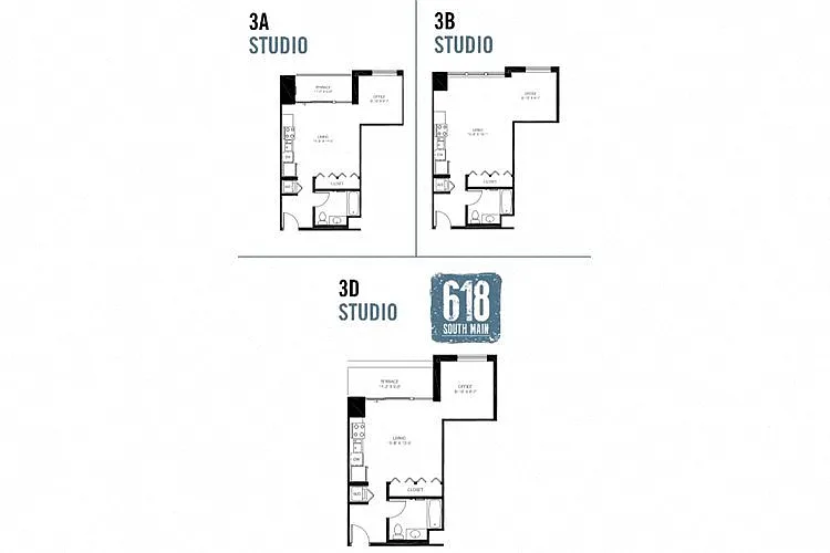 Floor plan Studio 1 Bath w/Den 544 sq. ft.