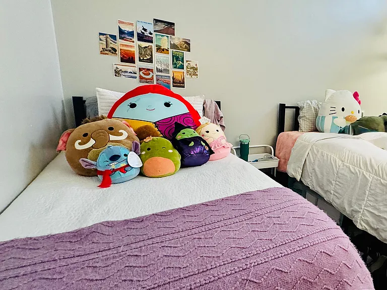 Experience the warmth and creativity of this charming bedroom, complete with whimsical plush decor.
