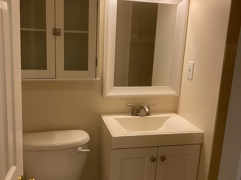 Downstairs bathroom with stall shower