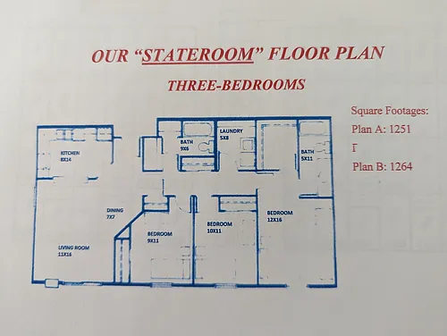 Floor plan 3 Bedroom 2 bath with washer and Dryer Hook ups