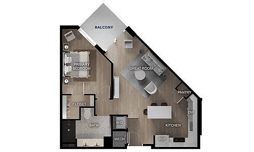 Floor plan 1 Bed/1 Bath-A2