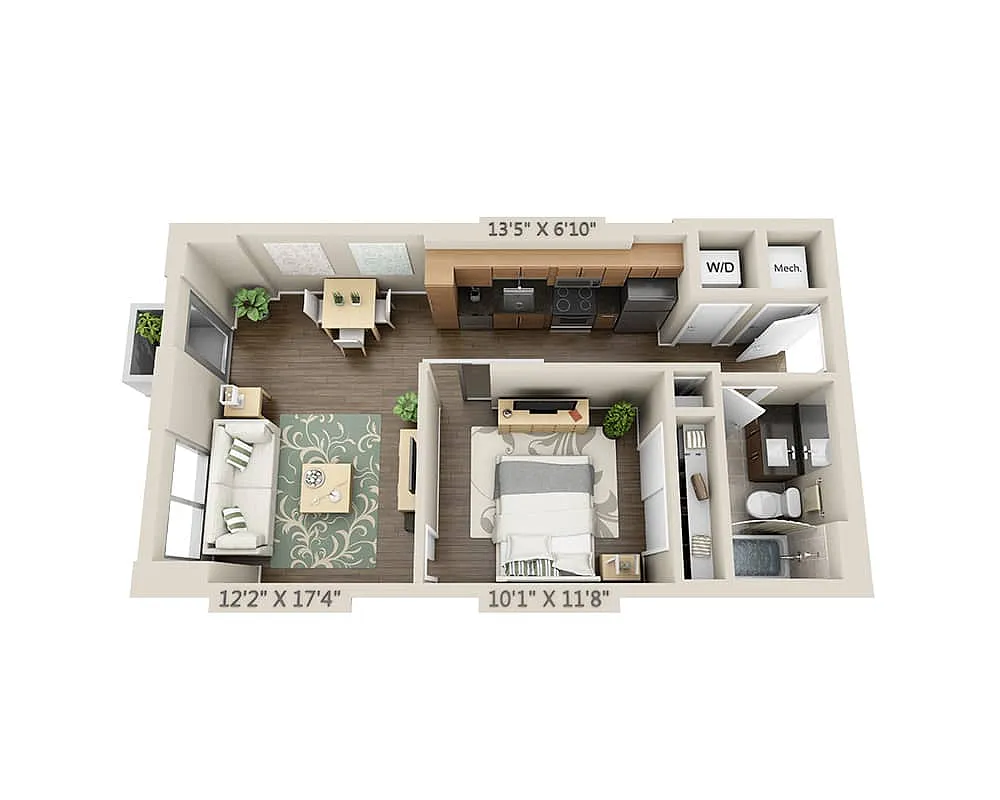 Floor plan One Bedroom A1D