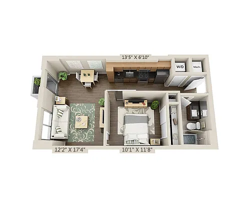 Floor plan One Bedroom A1D