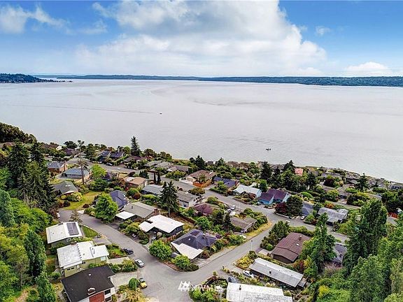 aerial view of street and neighborhood
