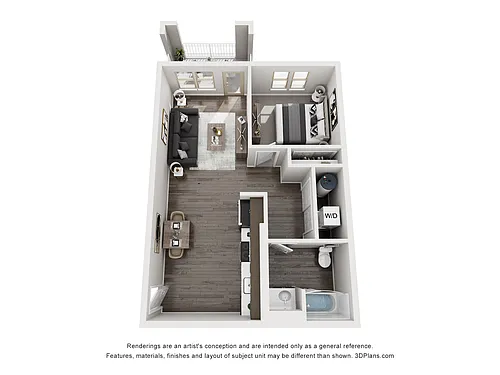 Floor plan 1 Bedroom 1 Bath - B