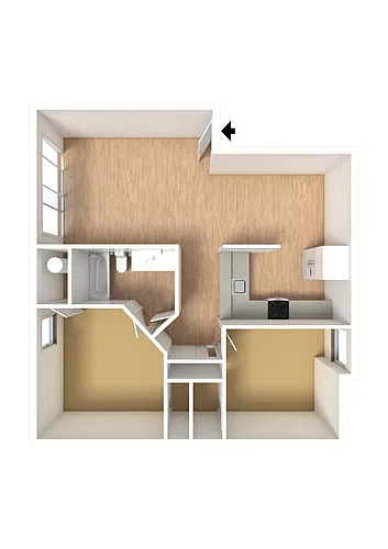 Floor plan 2 Bedroom Apartment - R - By The bed